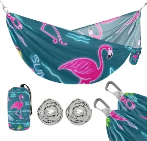 Summer Neon Flamingo Coconut Tree Blue 330lb Capacity Outdoor Hammocks with Hanging Rope Hanging Hammock for Outside Camping Essentials hamaca de Algodon para Jardin