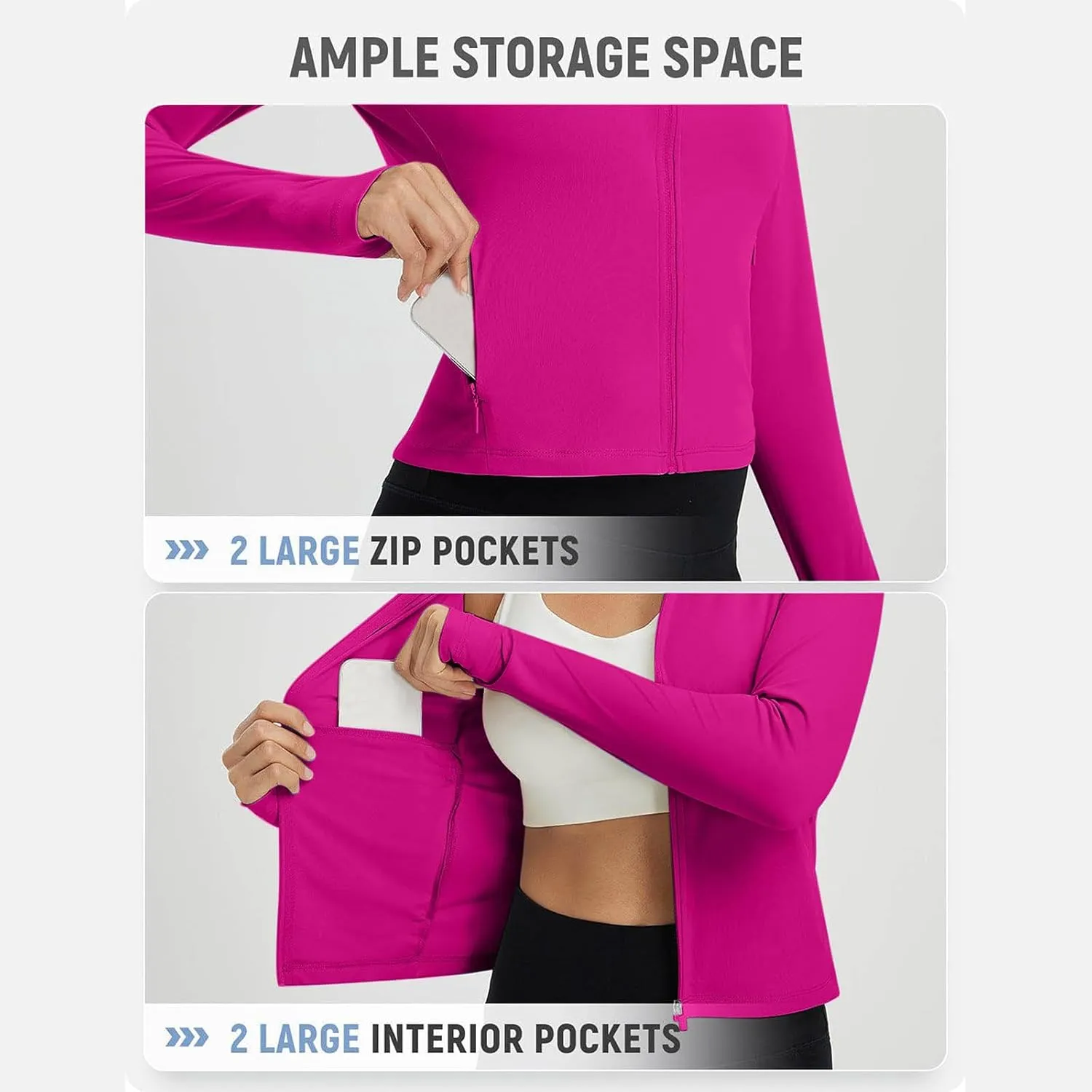 Sun Protection Shirts for Women Long Sleeve Full Zip SPF Crop Jacket Lightweight Hiking Outdoor UV Protection Clothes