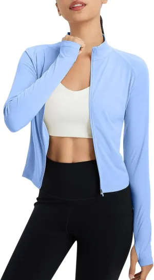 Sun Protection Shirts for Women Long Sleeve Full Zip SPF Crop Jacket Lightweight Hiking Outdoor UV Protection Clothes