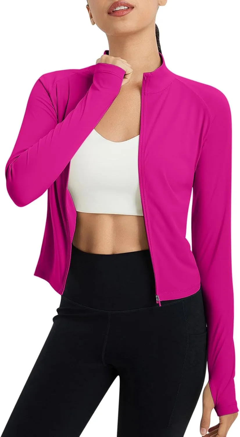 Sun Protection Shirts for Women Long Sleeve Full Zip SPF Crop Jacket Lightweight Hiking Outdoor UV Protection Clothes
