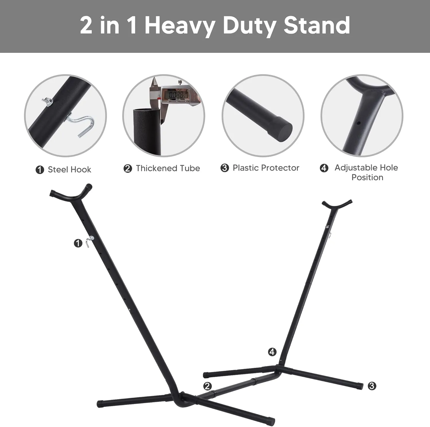 SUNCREAT 2-in-1 Hammocks Convertible Portable Double Hammock with Stand Included, Outdoor Hammock and Stand, Patent Pending, Dark Grey