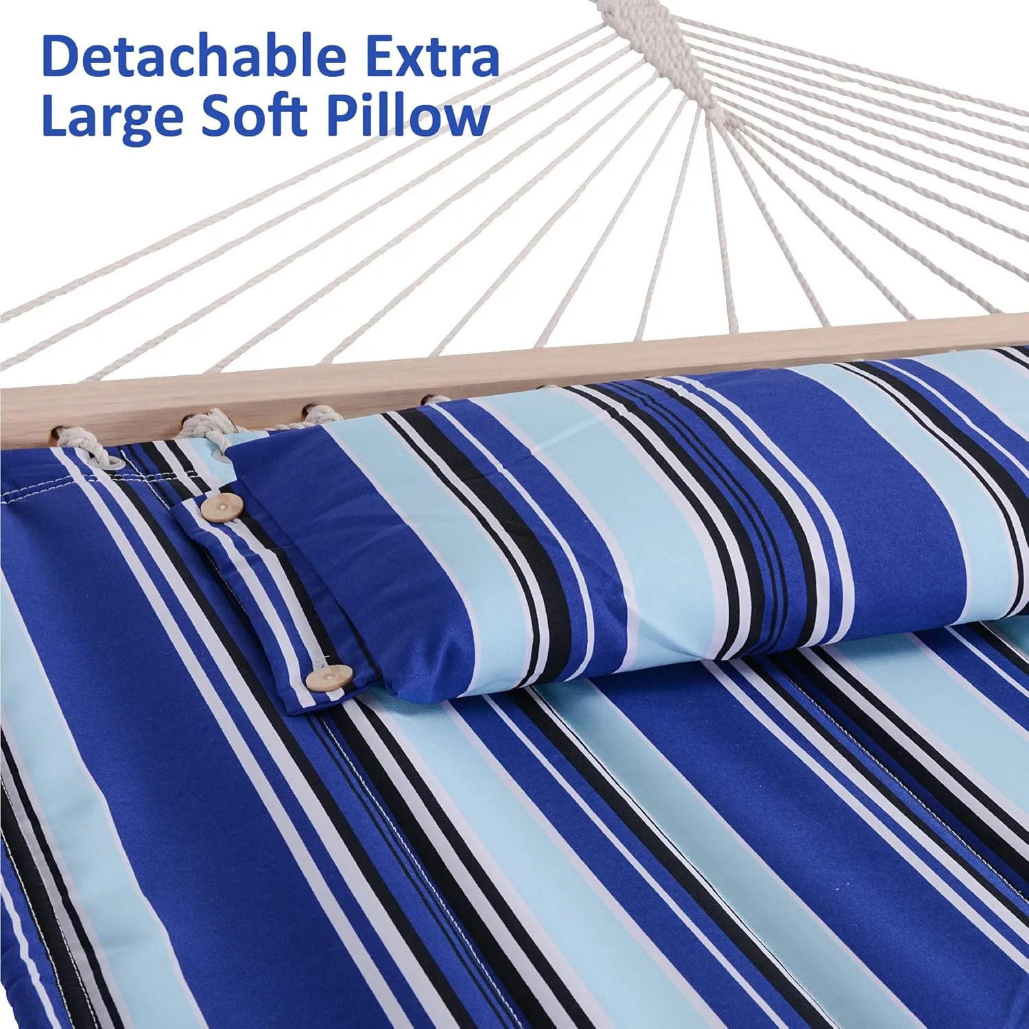 SUNCREAT Hammocks 2 Person Hammock with Stand, Portable Patio Hammock with 13.5 ft Wooden Stand, Blue Stripes