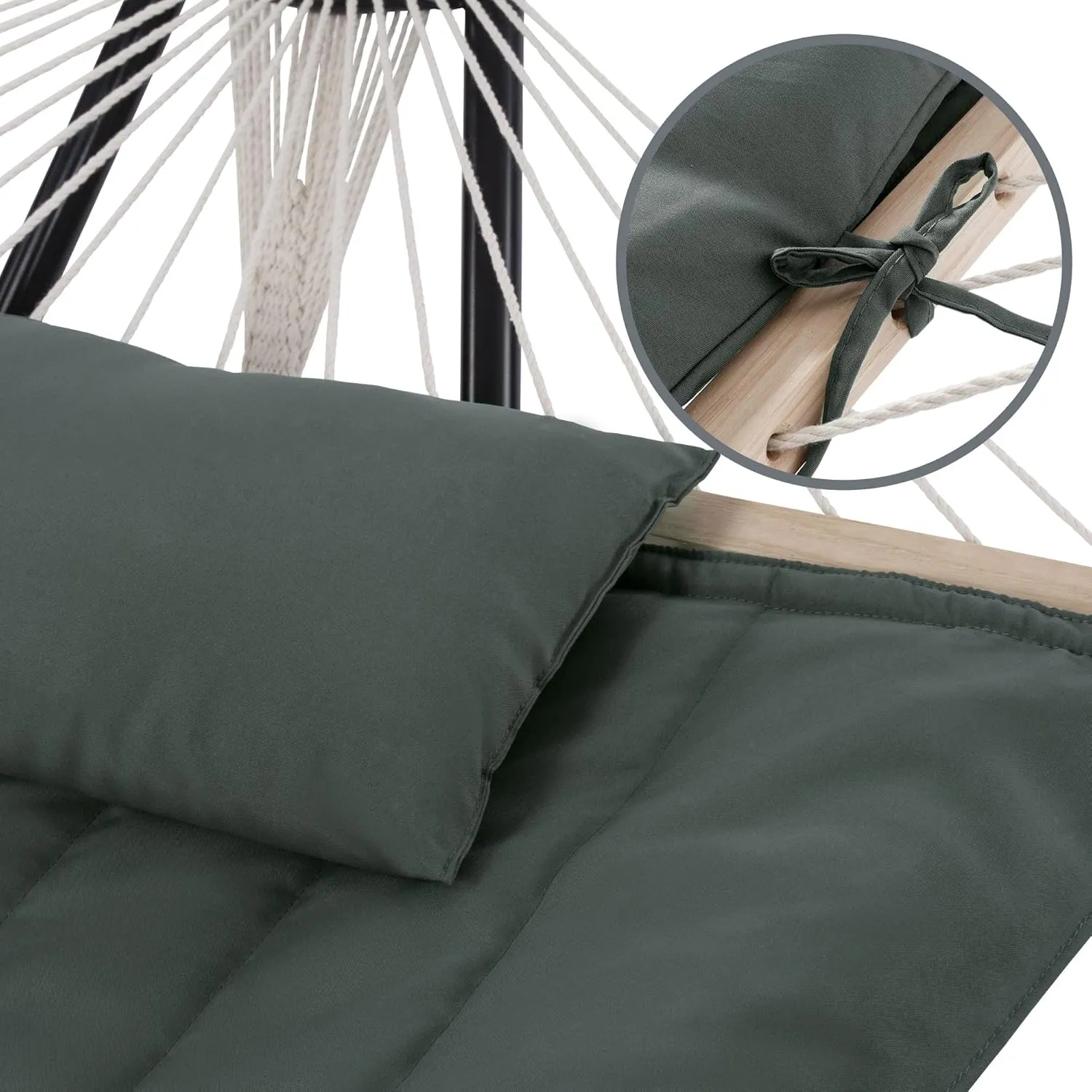 SUNCREAT Portable Double Rope Hammock with Pad, Two Person Tree Hammock for Garden, Backyard, Patio, Poolside, Gray Green