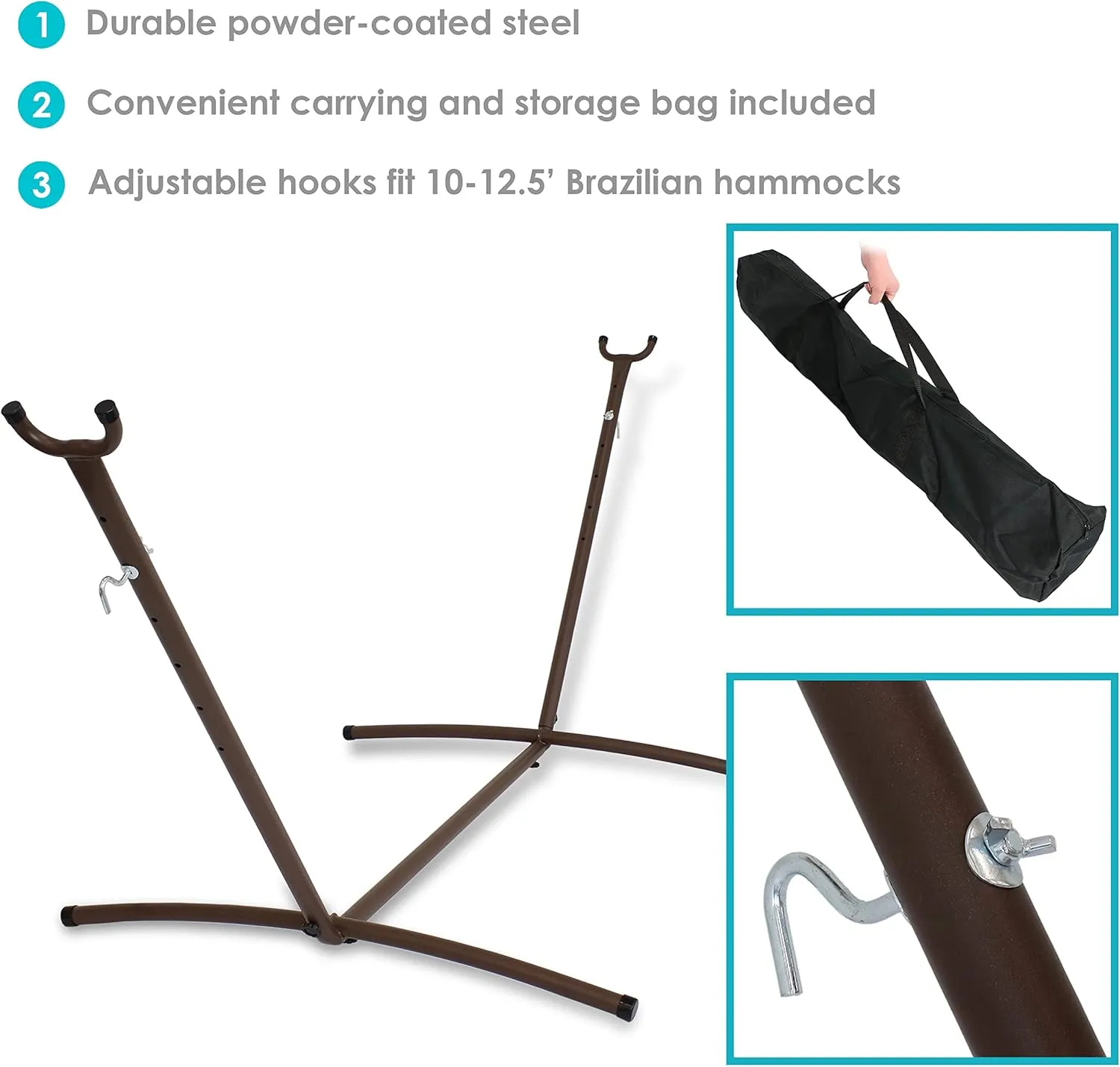 Sunnydaze Brazilian Portable Steel Hammock Stand for Outside with Carrying Case - 400-Pound Capacity Hammock Frame - Bronze Finish