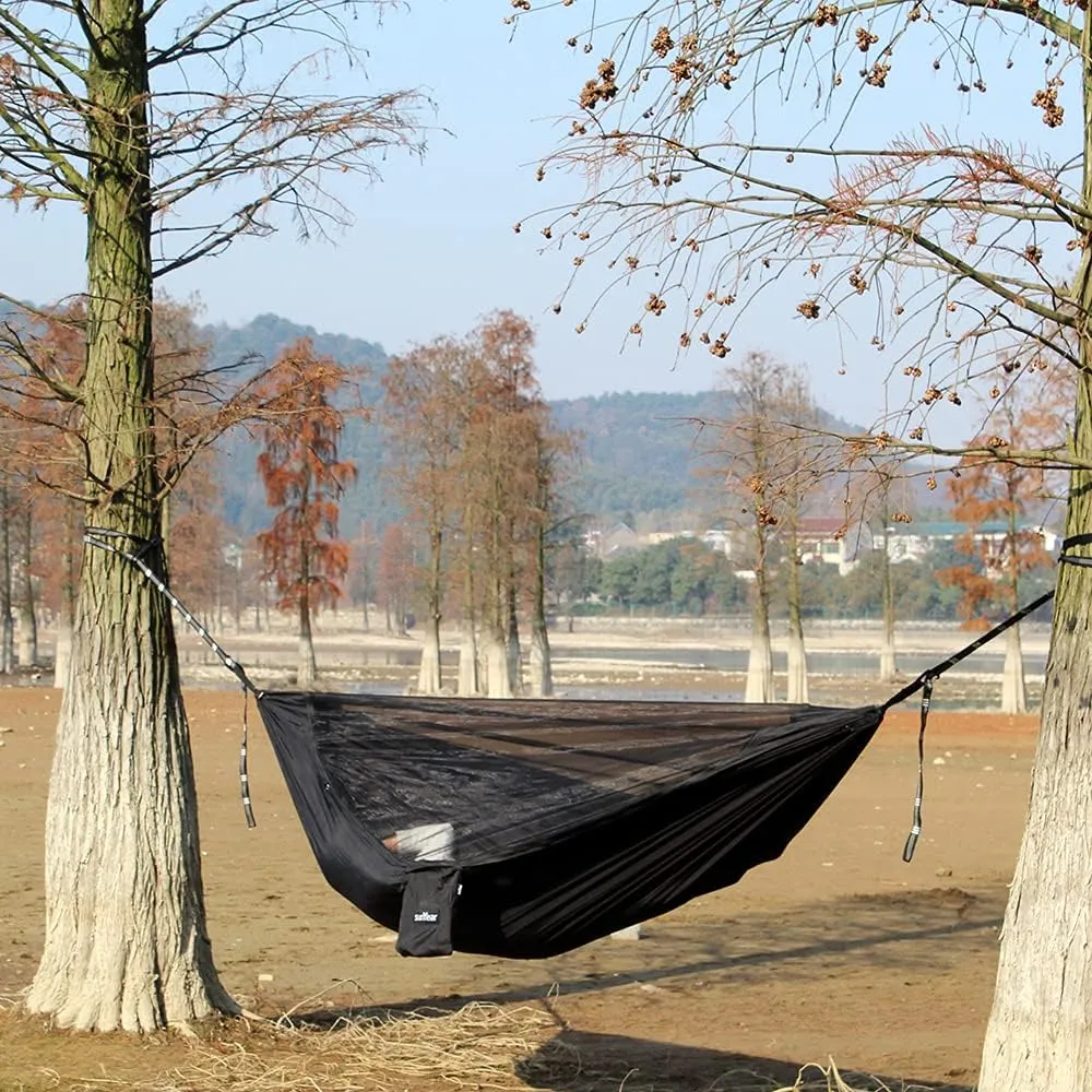 Sunyear Camping Hammock with Removable No See-Um Net, Double & Single Portable Outdoor Hammocks Parachute Lightweight Nylon with Tree Straps for Adventures Hiking Backpacking