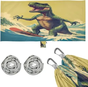 Surfing Dinosaur Camping Hammock, 330 lbs with 2 Tree Straps, Carry Bag, Single Portable Hammock for Outdoor/Indoor, Hiking, Beach, Backpacking, Travel