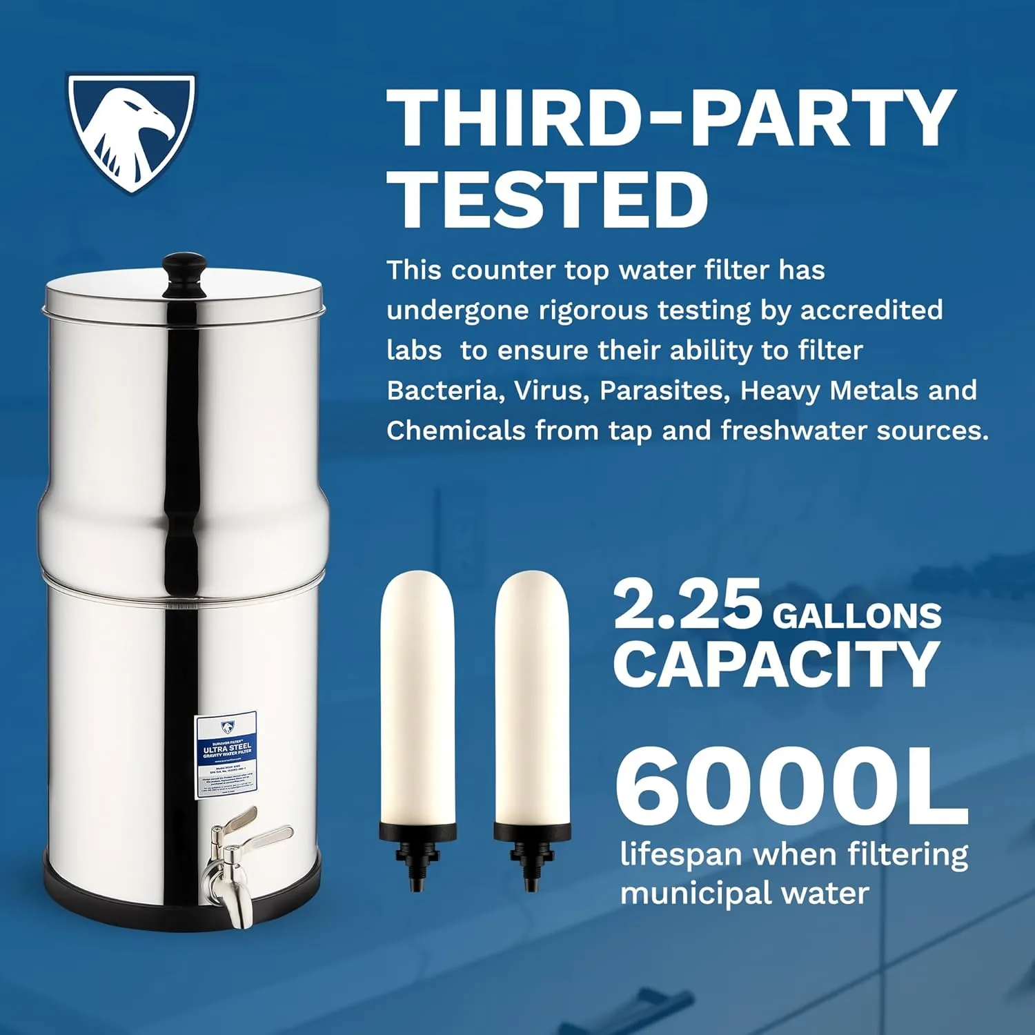 Survivor Filter Ultra Gravity Water Filter Replacement Pack - 1 Ceramic Filter Replacement - Compatible with Big Berkey - Removes Bacteria, Viruses, and Parasites