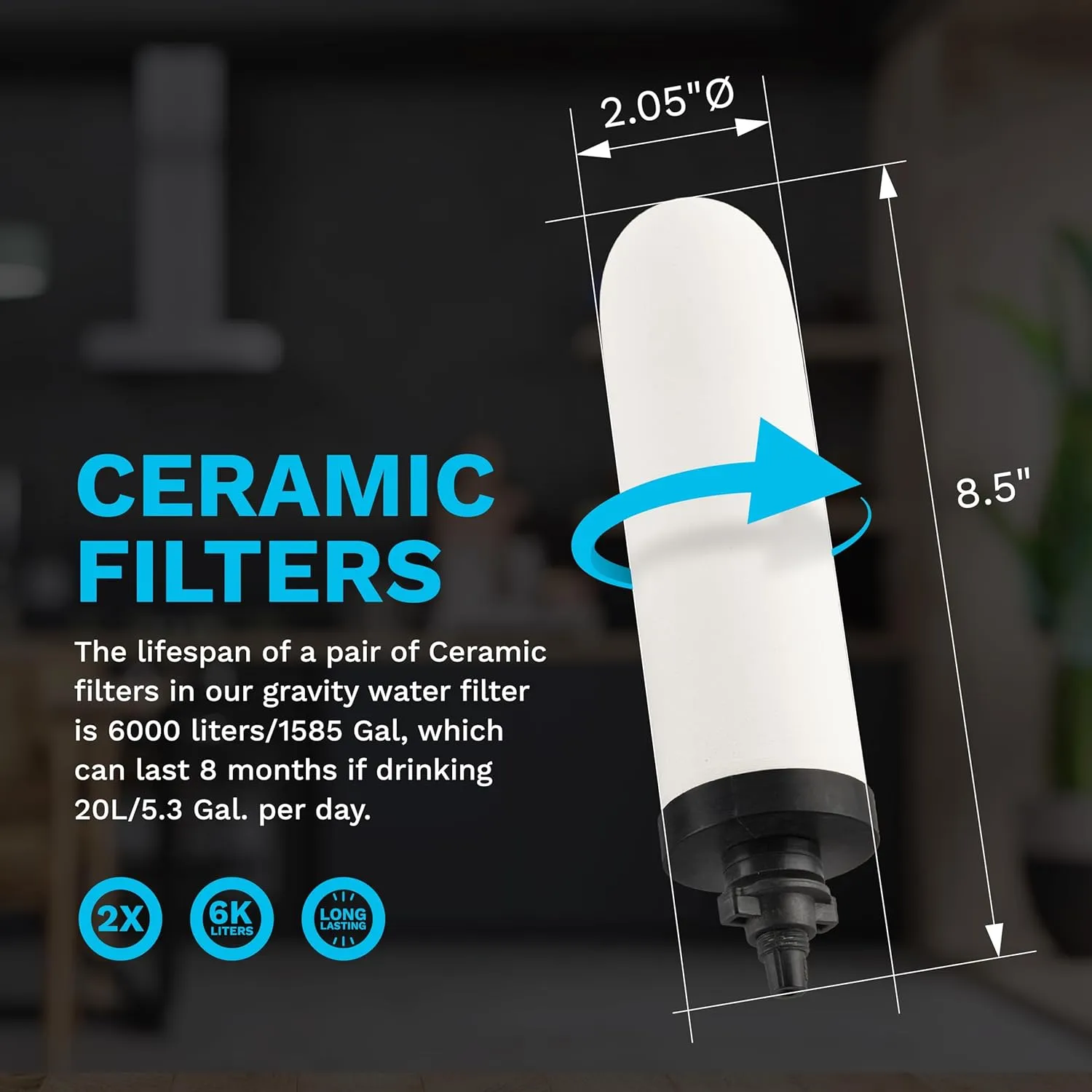 Survivor Filter Ultra Gravity Water Filter Replacement Pack - 1 Ceramic Filter Replacement - Compatible with Big Berkey - Removes Bacteria, Viruses, and Parasites