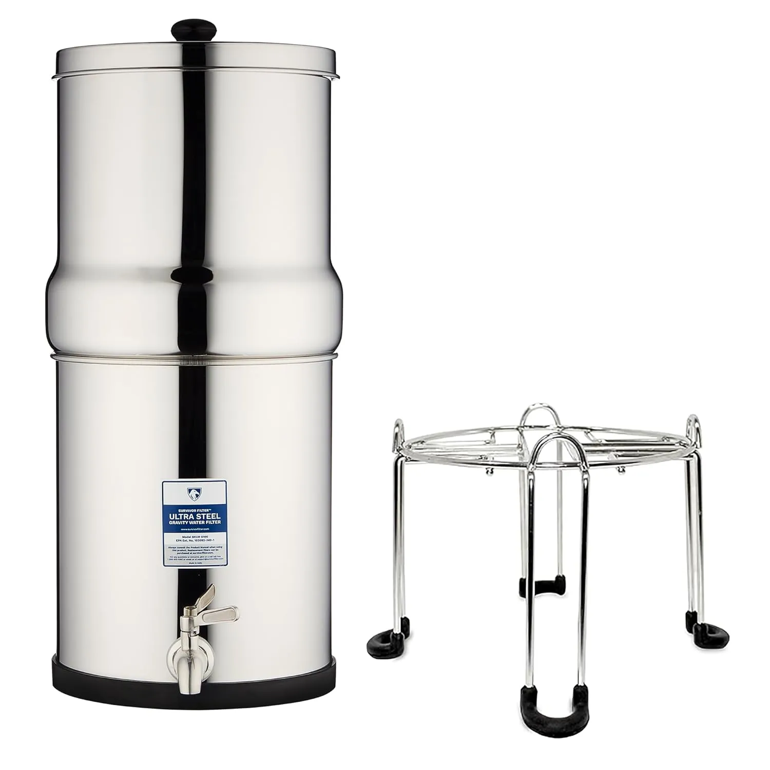 Survivor Filter Ultra Gravity Water Filter Stand - Durable and Stable Stainless Steel Stand for Gravity Fed Water Filtration System - Compatible with Big Berkey
