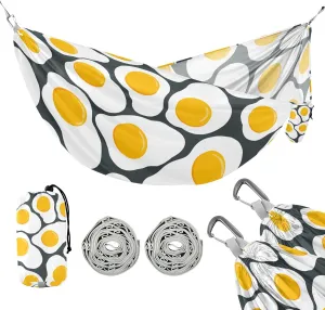 susiyo Fried Eggs Printed Portable Camping Hammock Lightweight Hammock Comfortable Travel Swing with Tree Straps for Camping Hiking Backpacking Travel or Beach - Up to 330lbs