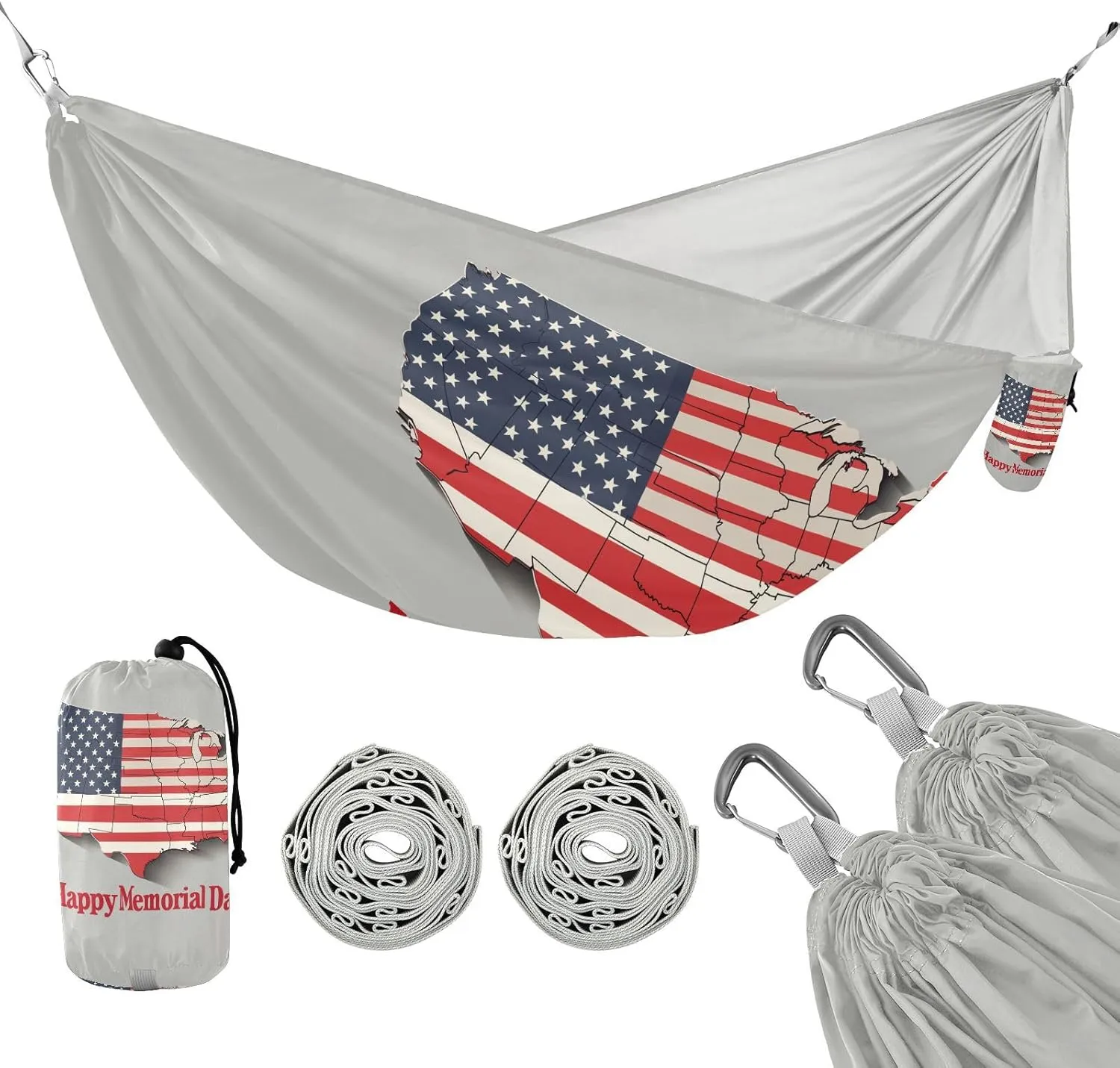 susiyo Portable Camping Hammock American Flag Printed Lightweight Hammock Comfortable Travel Swing with Tree Straps for Camping Hiking Backpacking Travel or Beach - Up to 330lbs