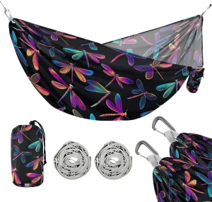 susiyo Portable Camping Hammock Bright Neon Dragonflies Printed Lightweight Hammock Comfortable Travel Swing with Tree Straps for Camping Hiking Backpacking Travel or Beach - Up to 330lbs