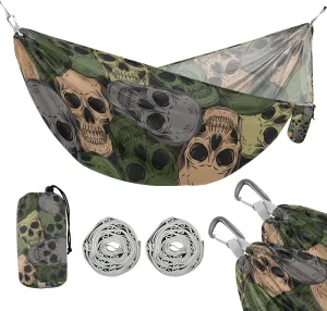 susiyo Portable Camping Hammock Camouflage Human Skulls Printed Lightweight Hammock Comfortable Travel Swing with Tree Straps for Camping Hiking Backpacking Travel or Beach - Up to 330lbs