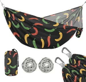susiyo Portable Camping Hammock Colorful Chili Peppers Printed Lightweight Hammock Comfortable Travel Swing with Tree Straps for Camping Hiking Backpacking Travel or Beach - Up to 330lbs