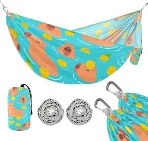 susiyo Portable Camping Hammock Cute Capybara Printed Lightweight Hammock Comfortable Travel Swing with Tree Straps for Camping Hiking Backpacking Travel or Beach - Up to 330lbs