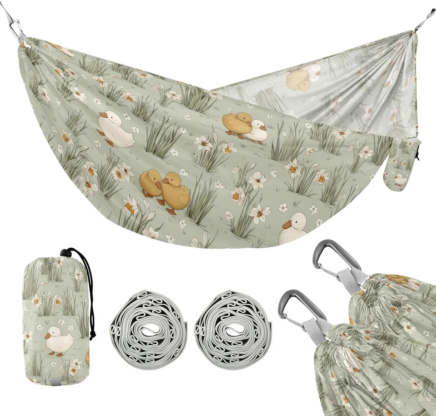 susiyo Portable Camping Hammock Cute Ducks Geese Printed Lightweight Hammock Comfortable Travel Swing with Tree Straps for Camping Hiking Backpacking Travel or Beach - Up to 330lbs