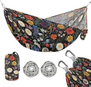 susiyo Portable Camping Hammock Dandelions Bluebells Daisy Printed Lightweight Hammock Comfortable Travel Swing with Tree Straps for Camping Hiking Backpacking Travel or Beach - Up to 330lbs