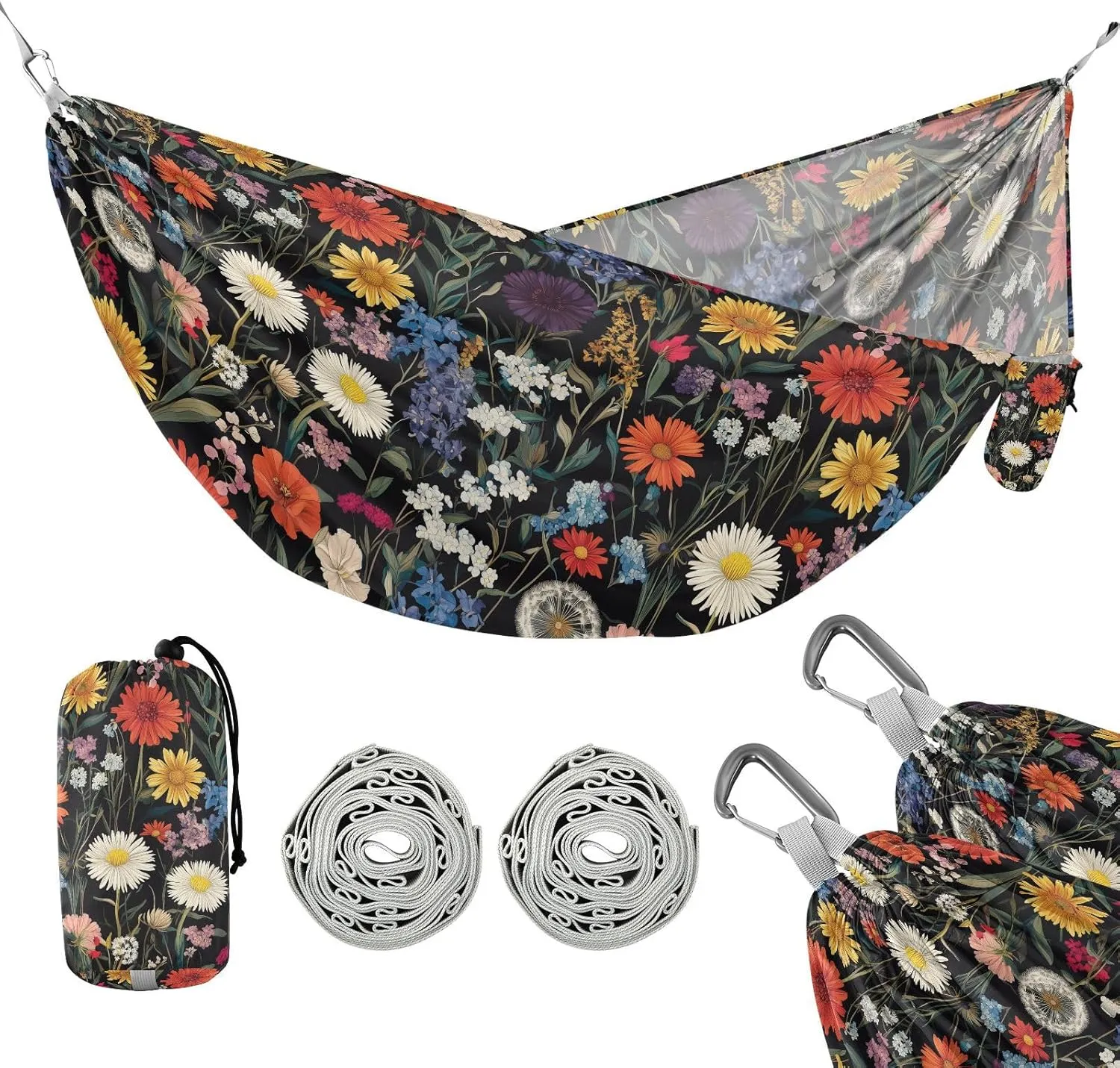 susiyo Portable Camping Hammock Dandelions Bluebells Daisy Printed Lightweight Hammock Comfortable Travel Swing with Tree Straps for Camping Hiking Backpacking Travel or Beach - Up to 330lbs