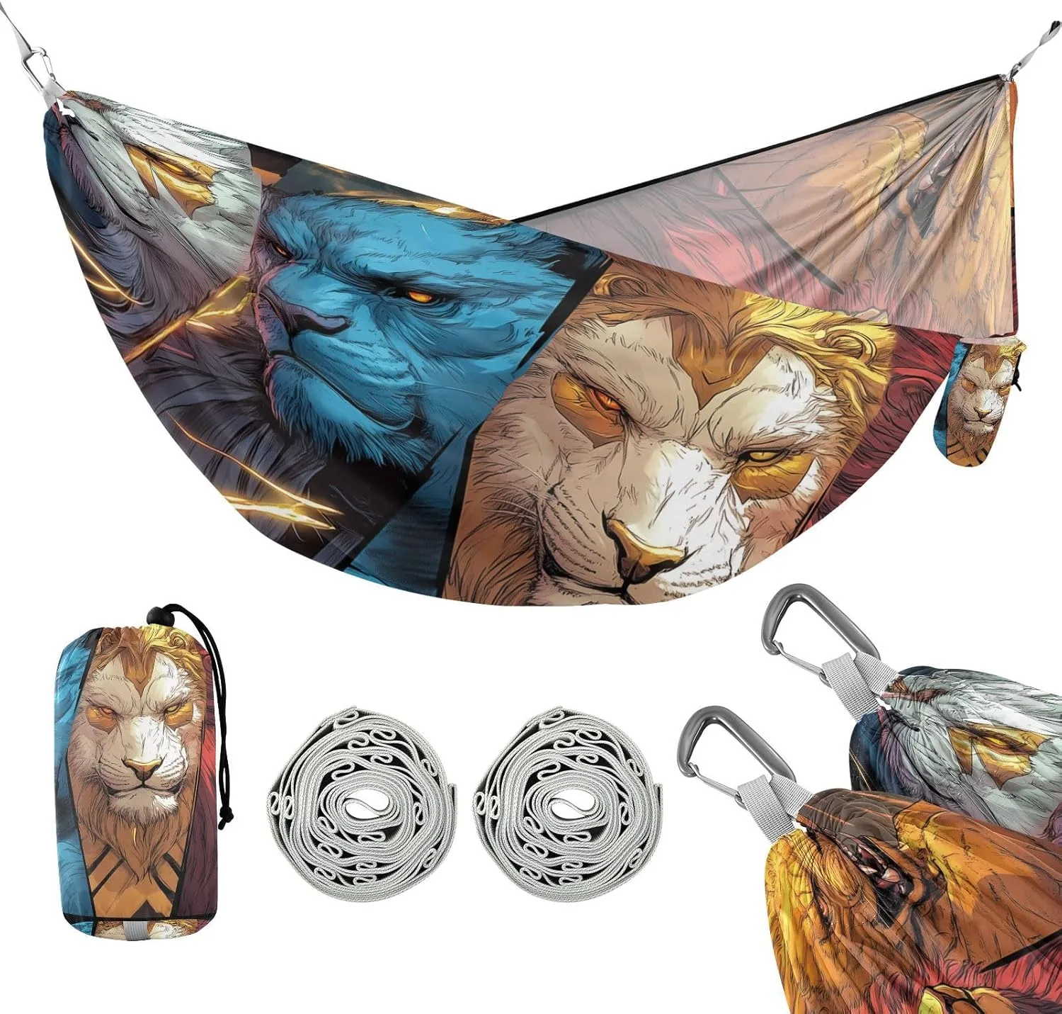 susiyo Portable Camping Hammock Fierce Animals Printed Lightweight Hammock Comfortable Travel Swing with Tree Straps for Camping Hiking Backpacking Travel or Beach - Up to 330lbs