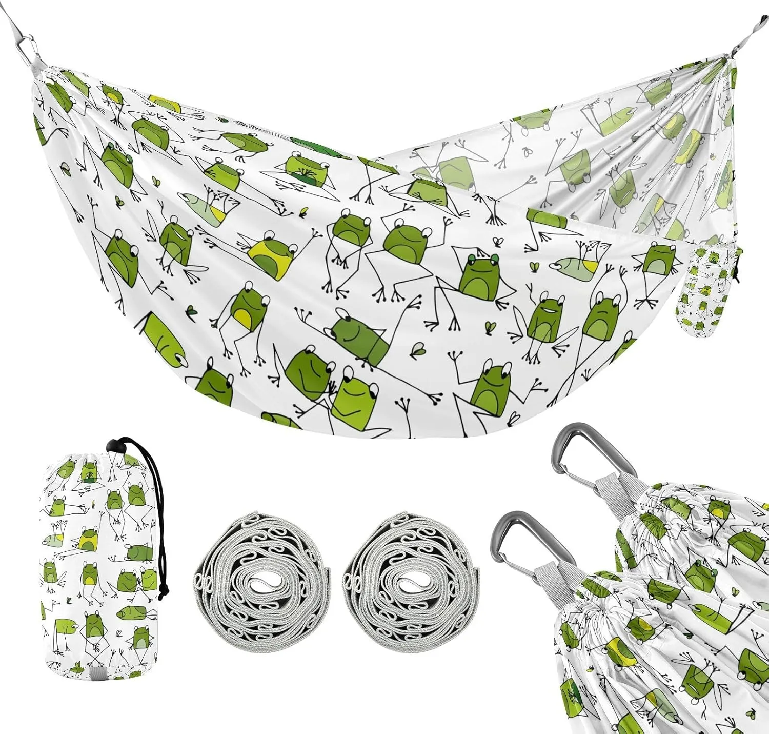 susiyo Portable Camping Hammock Funny Frogs Printed Lightweight Hammock Comfortable Travel Swing with Tree Straps for Camping Hiking Backpacking Travel or Beach - Up to 330lbs