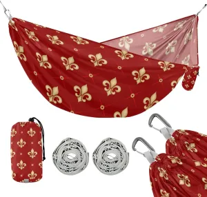 susiyo Portable Camping Hammock Golden Fleur De Lis Printed Lightweight Hammock Comfortable Travel Swing with Tree Straps for Camping Hiking Backpacking Travel or Beach - Up to 330lbs