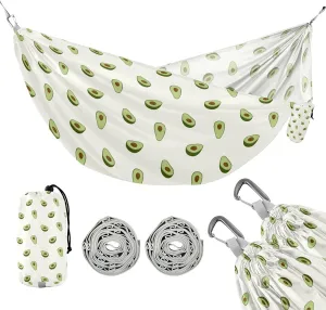 susiyo Portable Camping Hammock Healthy Fruit Avocado Printed Lightweight Hammock Comfortable Travel Swing with Tree Straps for Camping Hiking Backpacking Travel or Beach - Up to 330lbs