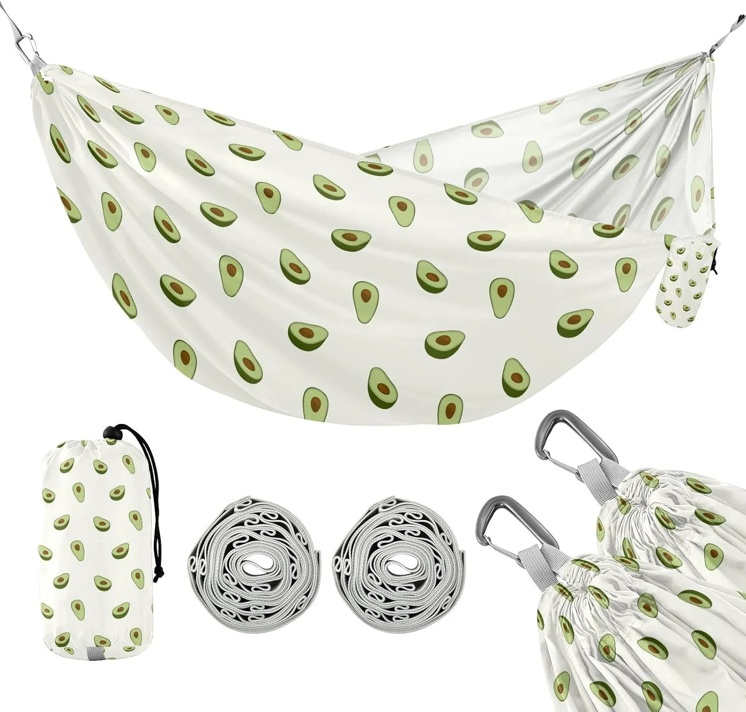 susiyo Portable Camping Hammock Healthy Fruit Avocado Printed Lightweight Hammock Comfortable Travel Swing with Tree Straps for Camping Hiking Backpacking Travel or Beach - Up to 330lbs