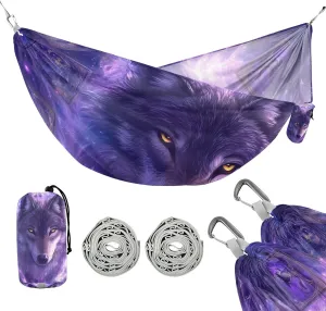 susiyo Portable Camping Hammock Majestic Wolf Yellow Eyes Printed Lightweight Hammock Comfortable Travel Swing with Tree Straps for Camping Hiking Backpacking Travel or Beach - Up to 330lbs