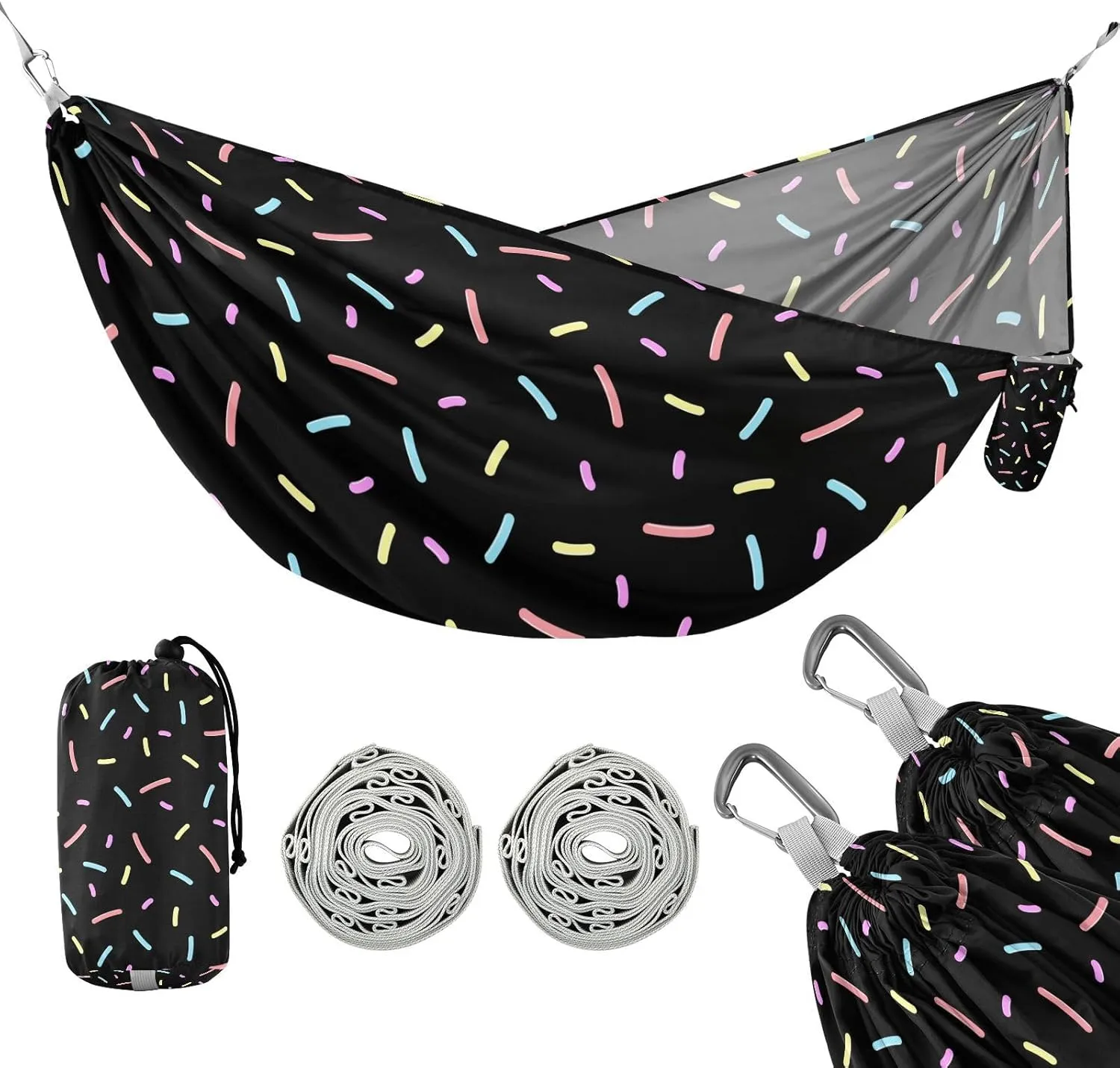 susiyo Portable Camping Hammock Mosaic Curves Black Printed Lightweight Hammock Comfortable Travel Swing with Tree Straps for Camping Hiking Backpacking Travel or Beach - Up to 330lbs