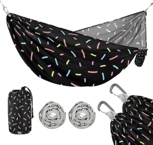 susiyo Portable Camping Hammock Mosaic Curves Black Printed Lightweight Hammock Comfortable Travel Swing with Tree Straps for Camping Hiking Backpacking Travel or Beach - Up to 330lbs