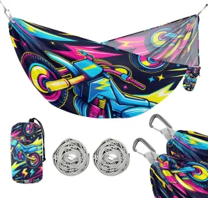 susiyo Portable Camping Hammock Retro Neon Dirt Bike Printed Lightweight Hammock Comfortable Travel Swing with Tree Straps for Camping Hiking Backpacking Travel or Beach - Up to 330lbs
