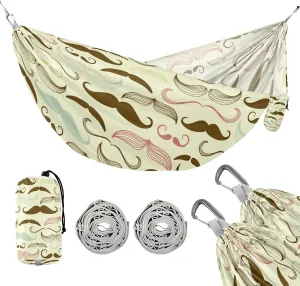susiyo Portable Camping Hammock Retro Style Art Deco Mustache Printed Lightweight Hammock Comfortable Travel Swing with Tree Straps for Camping Hiking Backpacking Travel or Beach - Up to 330lbs