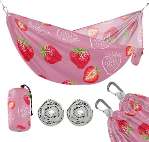 susiyo Portable Camping Hammock Strawberry Red Printed Lightweight Hammock Comfortable Travel Swing with Tree Straps for Camping Hiking Backpacking Travel or Beach - Up to 330lbs