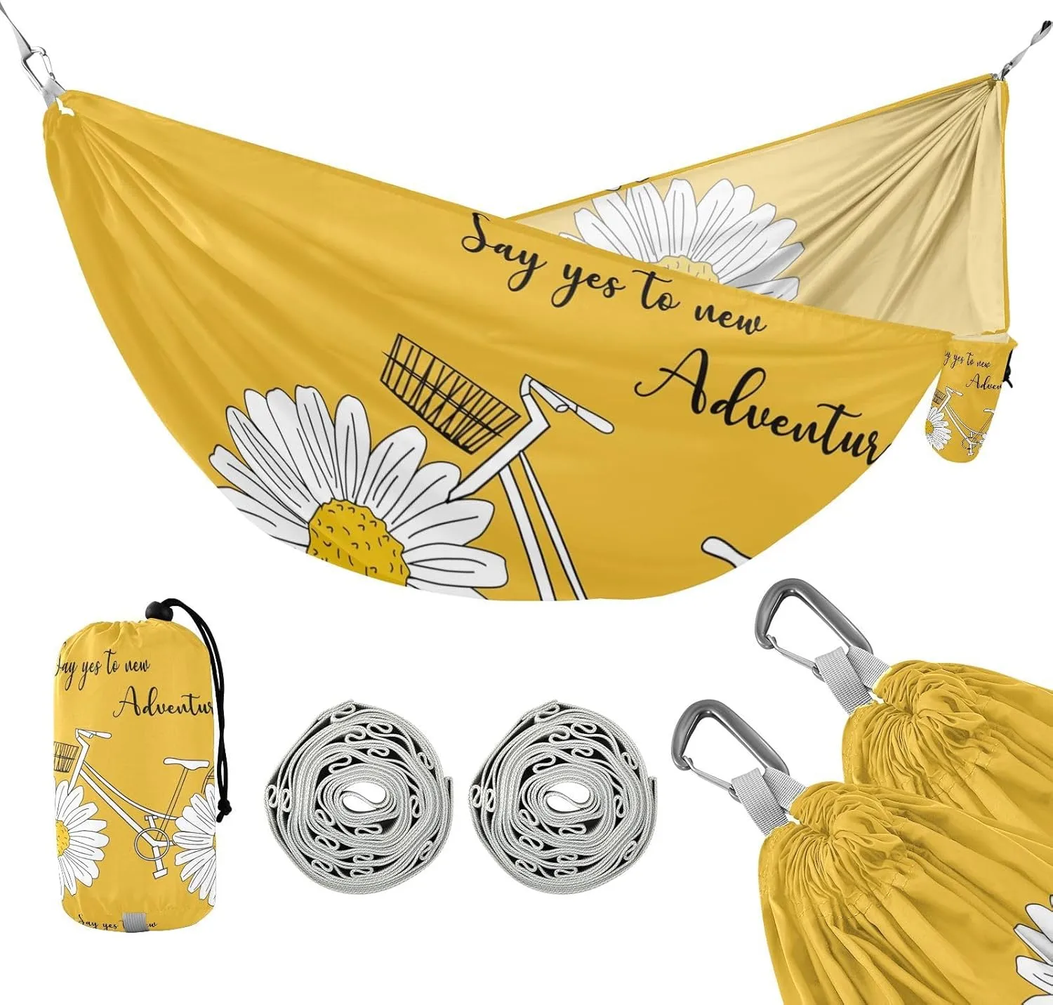susiyo Portable Camping Hammock Summer Sunflower Daisy Bicycle Design Printed Lightweight Hammock Comfortable Travel Swing with Tree Straps for Camping Hiking Backpacking Travel or Beach - Up to 330lb