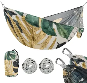 susiyo Portable Camping Hammock Tropical Gold Leaf Printed Lightweight Hammock Comfortable Travel Swing with Tree Straps for Camping Hiking Backpacking Travel or Beach - Up to 330lbs