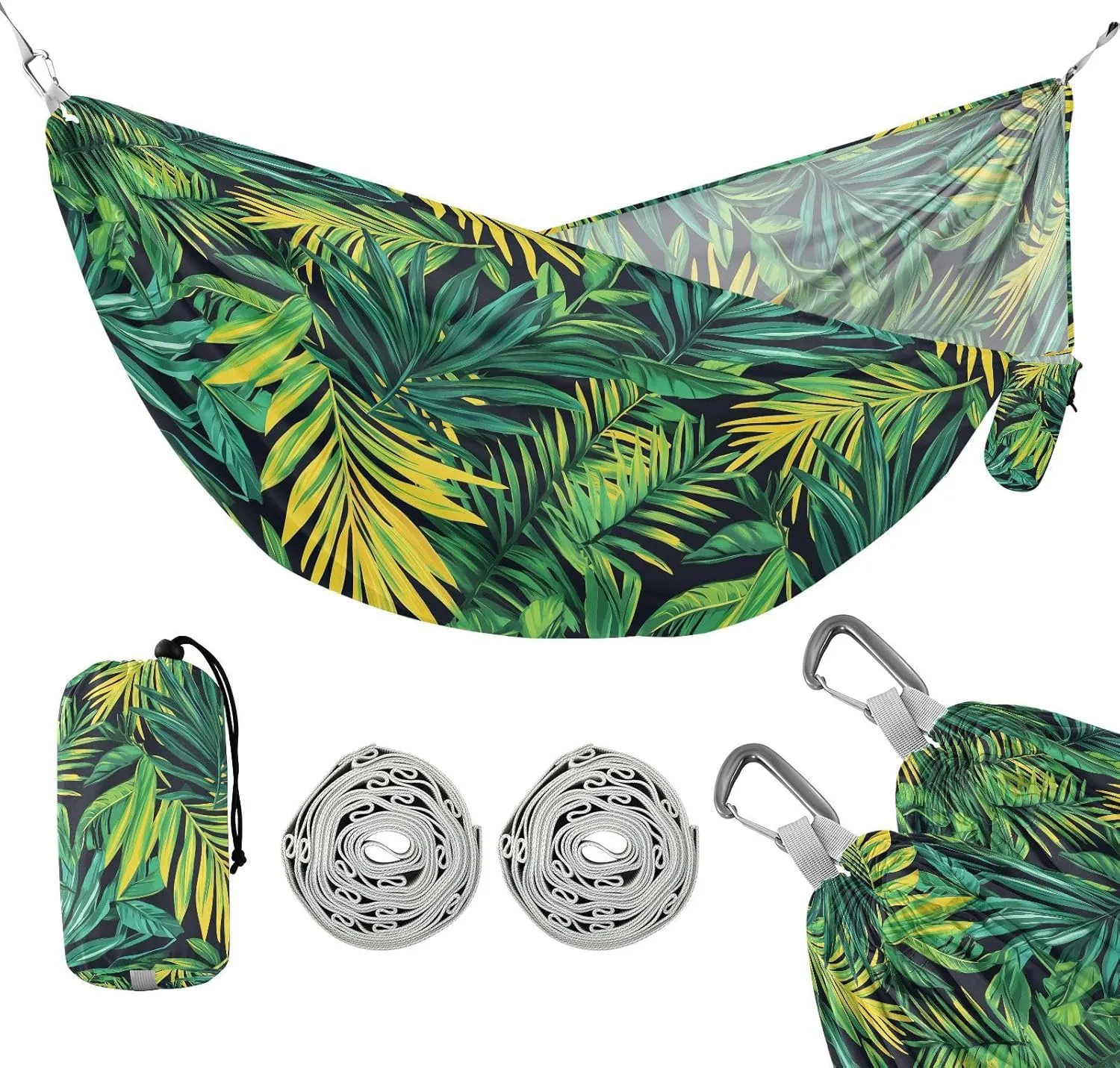 susiyo Portable Camping Hammock Vibrant Tropical Leave Printed Lightweight Hammock Comfortable Travel Swing with Tree Straps for Camping Hiking Backpacking Travel or Beach - Up to 330lbs