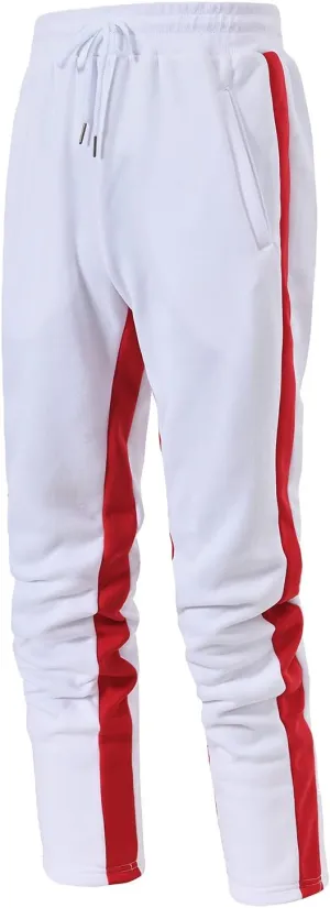 Sweatpants for Men Contrasting Color Straight Leg Lace Up Track Pants Loose Fit Casual Sport Fitness Trousers
