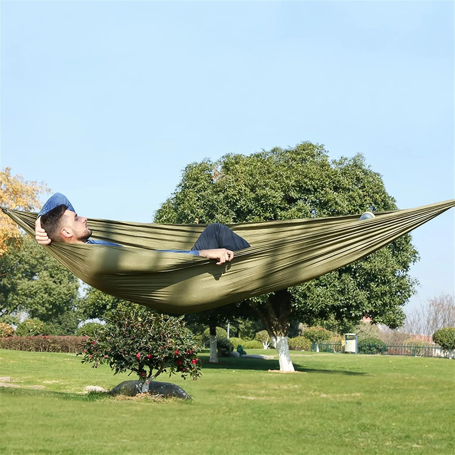 Swing Set Camping Hammock, Nylon Hammock, Portable Lightweight Parachute Hammock With Tree Straps for Backpacking Camping Travel Beach Garden Outdoor Camping Gear Swing Seat ( Color : Blue blue )