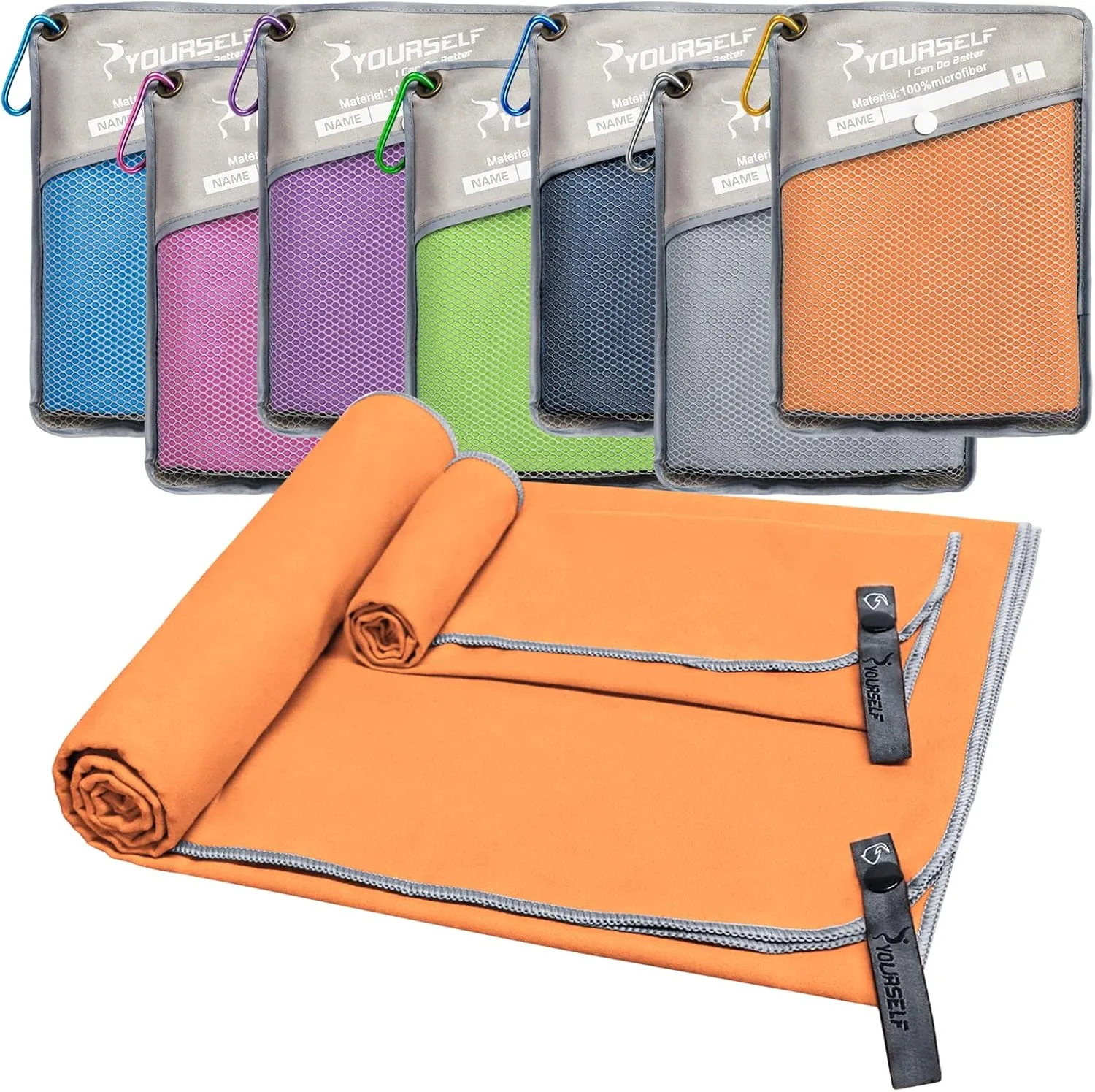 SYOURSELF 2 Pack Microfiber Camping Towel, Quick Dry Towel, Soft Absorbent Compact Travel Gym Workout Sweat Towel for Beach Yoga Swim Travel Camping Hiking Backpack Essentials (L:60"x30" 12"x24")