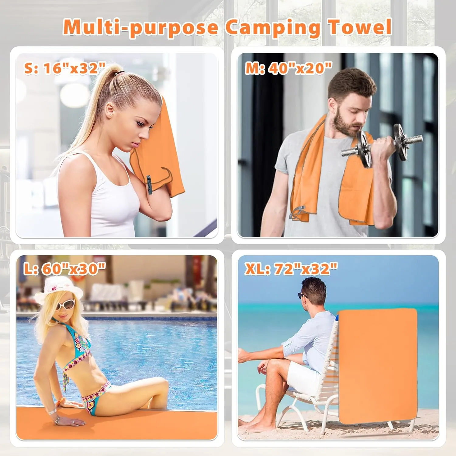 SYOURSELF 2 Pack Microfiber Camping Towel, Quick Dry Towel, Soft Absorbent Compact Travel Gym Workout Sweat Towel for Beach Yoga Swim Travel Camping Hiking Backpack Essentials (L:60"x30" 12"x24")