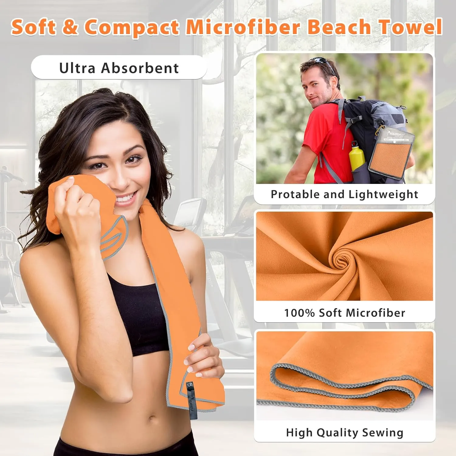 SYOURSELF 2 Pack Microfiber Camping Towel, Quick Dry Towel, Soft Absorbent Compact Travel Gym Workout Sweat Towel for Beach Yoga Swim Travel Camping Hiking Backpack Essentials (L:60"x30" 12"x24")