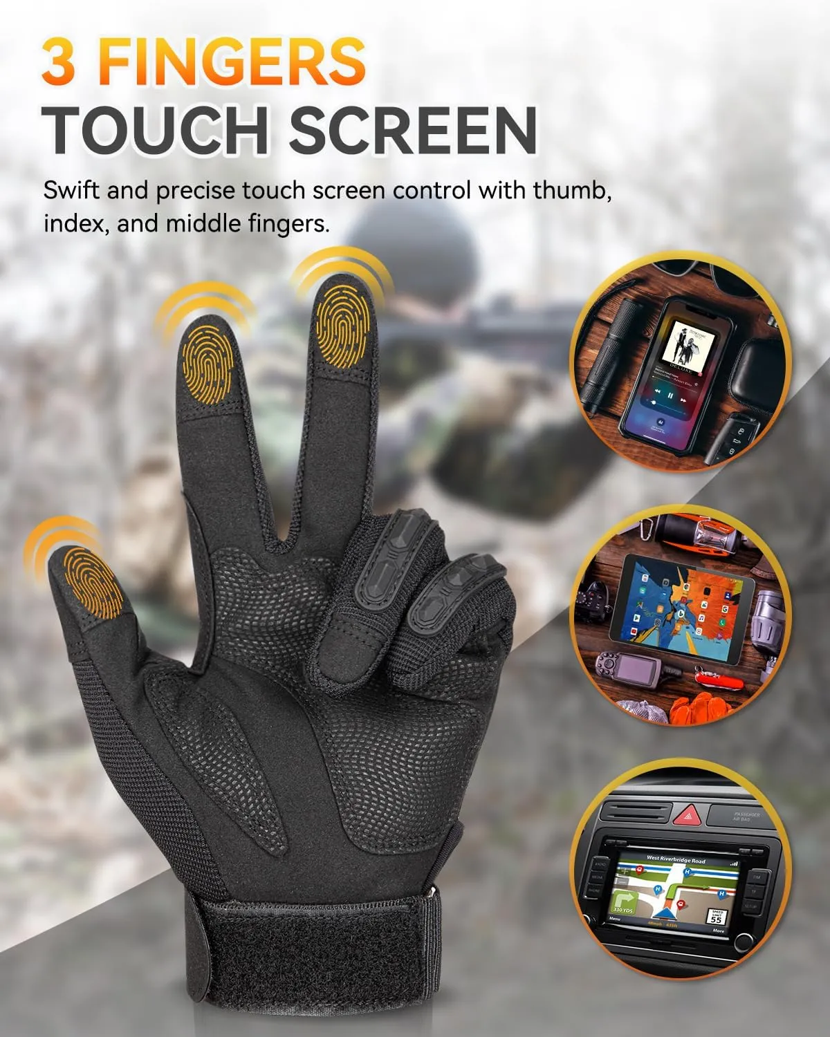 Tactical Gloves for Men and Women, Motorcycle Gloves Black Touchscreen with Hard Shell for Airsoft, Paintball, Motocross, Hunting, Shooting, Camping, ATV Riding, Outdoor Sports, Work