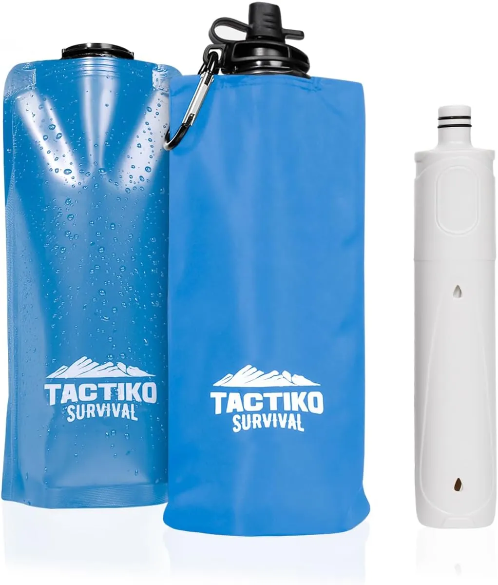 Tactiko 25oz. Purifying Water Bottle - UF Membrane, Activated Carbon Filter 265Gal. from Rivers, Streams - SGS Certified Personal Filter Straw - Camping, Emergency, Survival (Blue)