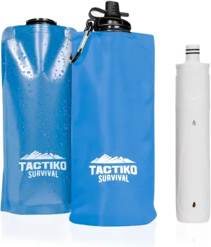 Tactiko 25oz. Purifying Water Bottle - UF Membrane, Activated Carbon Filter 265Gal. from Rivers, Streams - SGS Certified Personal Filter Straw - Camping, Emergency, Survival (Blue)