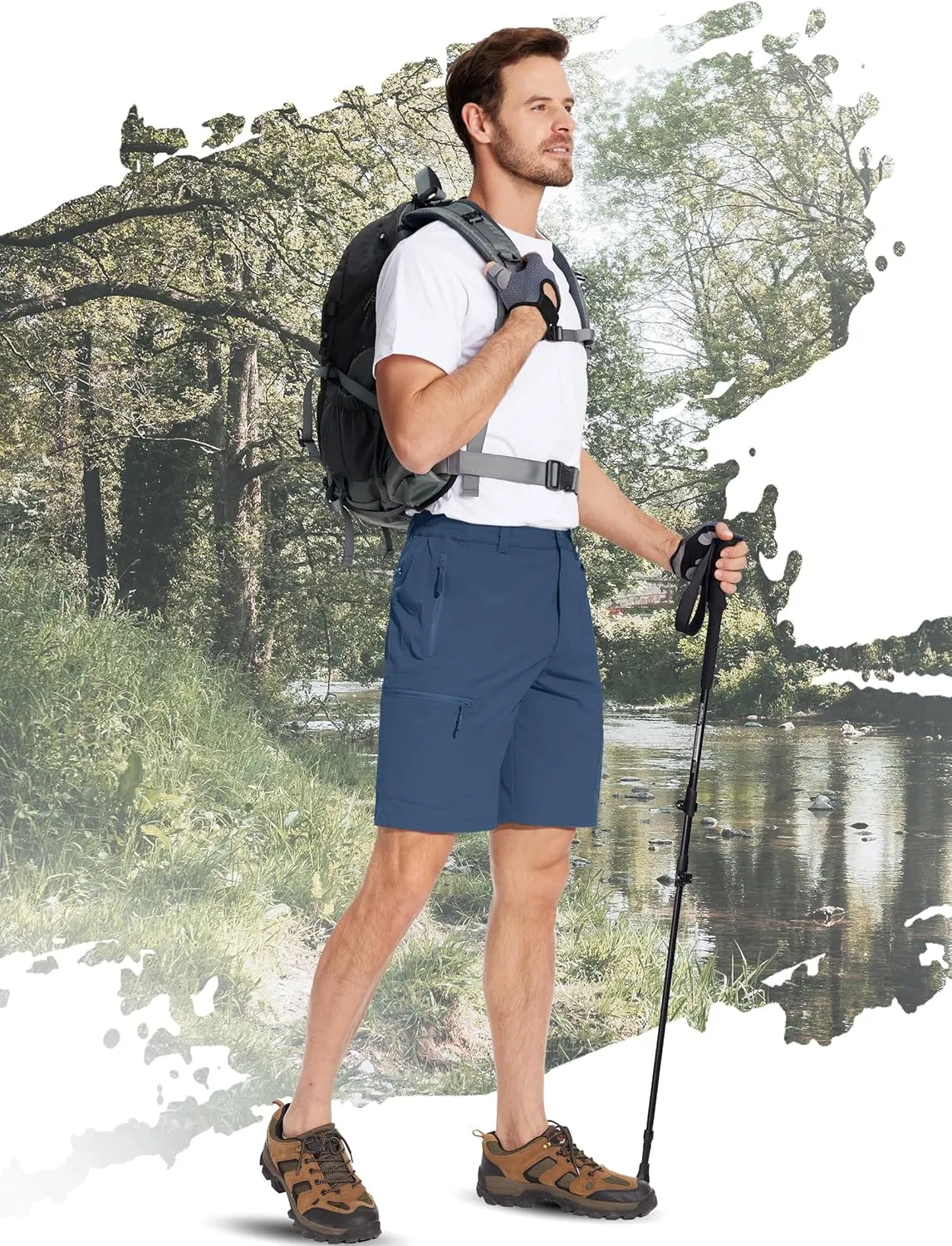 TACVASEN Men's Hiking Cargo Shorts Lightweight Quick Dry Water Resistant Stretch Golf Shorts for Outdoor Fishing Travel