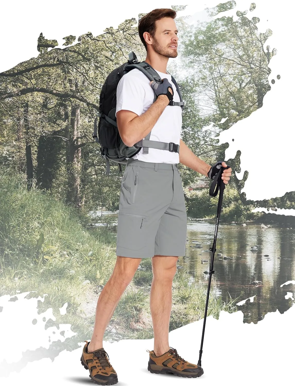 TACVASEN Men's Hiking Cargo Shorts Lightweight Quick Dry Water Resistant Stretch Golf Shorts for Outdoor Fishing Travel