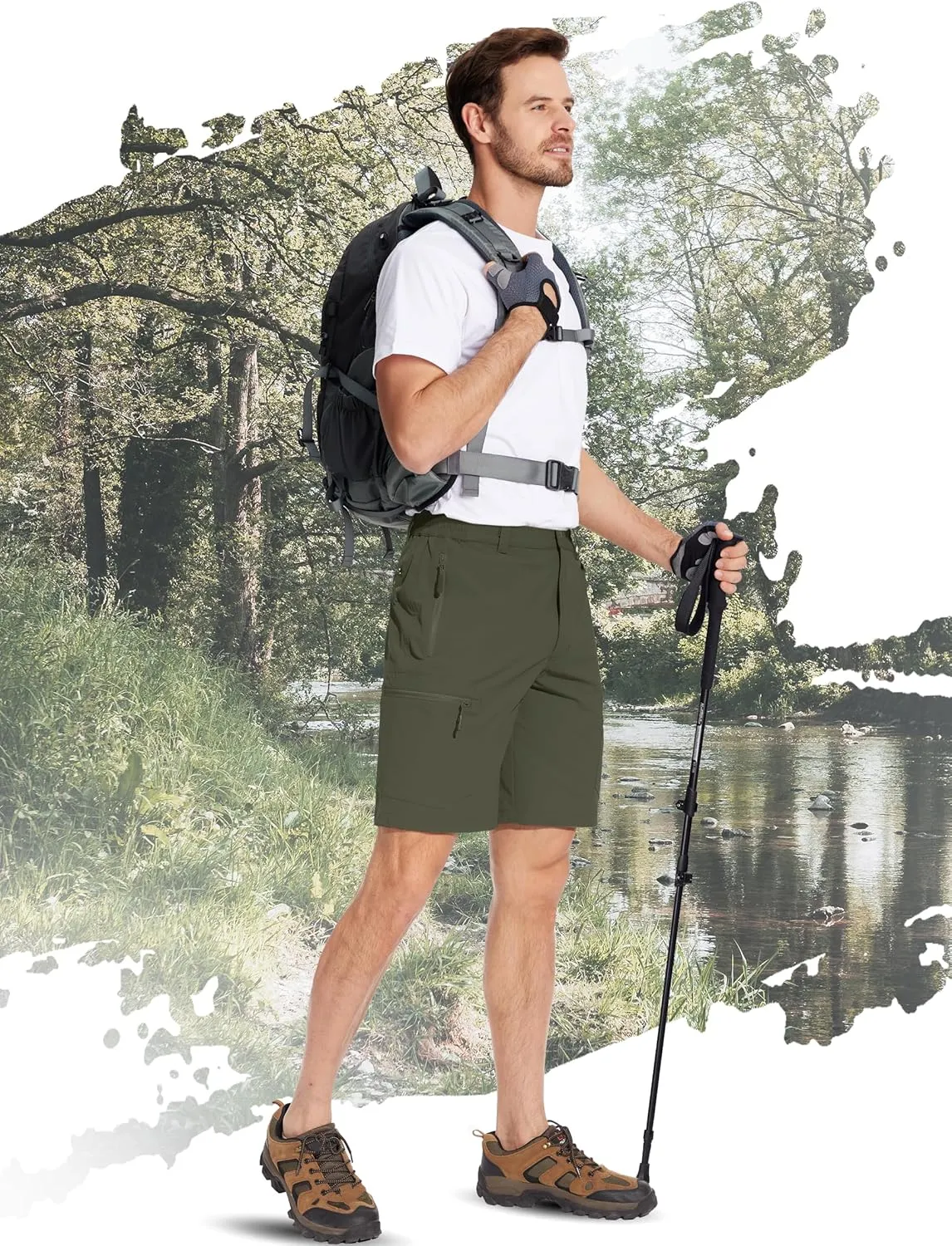 TACVASEN Men's Hiking Cargo Shorts Lightweight Quick Dry Water Resistant Stretch Golf Shorts for Outdoor Fishing Travel
