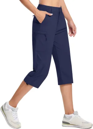 TACVASEN Women's Cargo Capris Hiking Pants Lightweight Quick Dry Travel Long Shorts Golf Casual Summer Zipper Pockets
