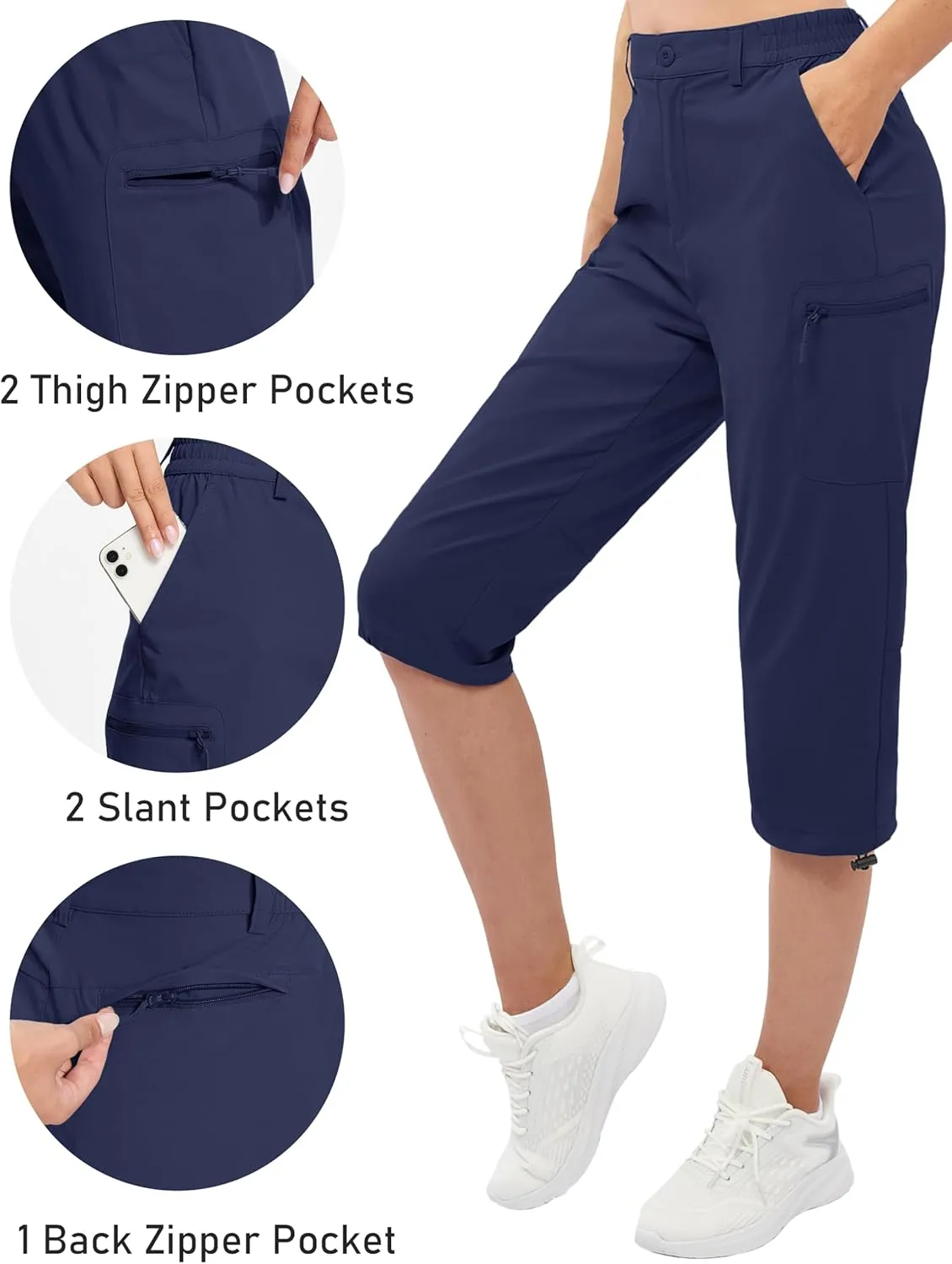 TACVASEN Women's Cargo Capris Hiking Pants Lightweight Quick Dry Travel Long Shorts Golf Casual Summer Zipper Pockets