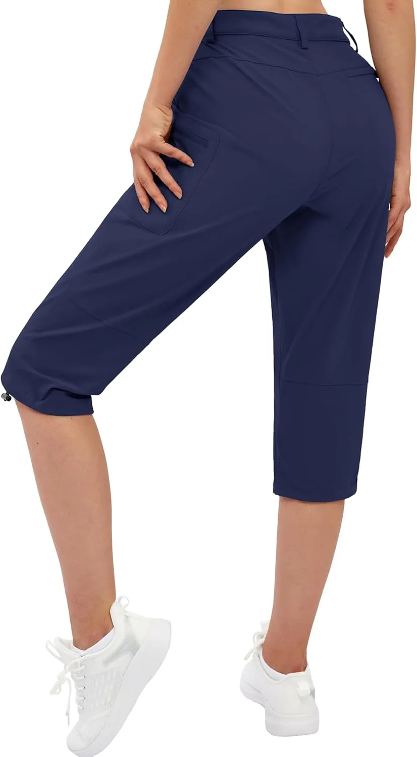 TACVASEN Women's Cargo Capris Hiking Pants Lightweight Quick Dry Travel Long Shorts Golf Casual Summer Zipper Pockets